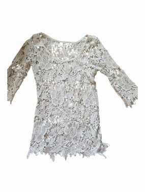 White Floral Crochet tunic cover up